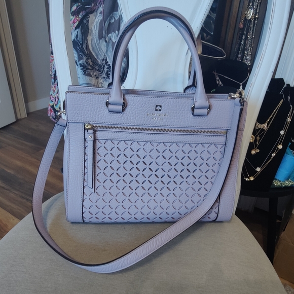 Kate Spade lilac laser cut lattice front shoulder bag with silver hardware - Picture 2 of 16